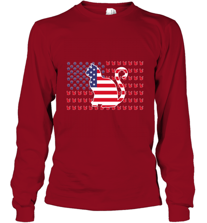American Flag Cats Lovers Shirt Long Sleeve T-Shirt Cardinal Red