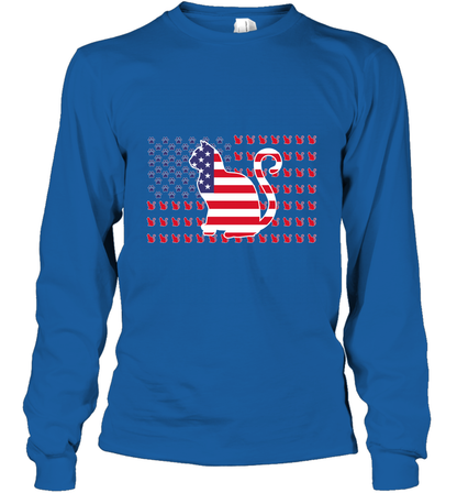 American Flag Cats Lovers Shirt Long Sleeve T-Shirt Royal
