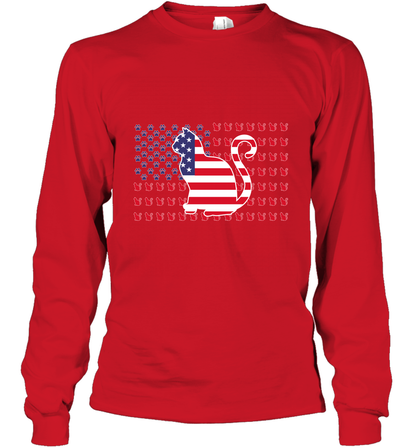 American Flag Cats Lovers Shirt Long Sleeve T-Shirt Red