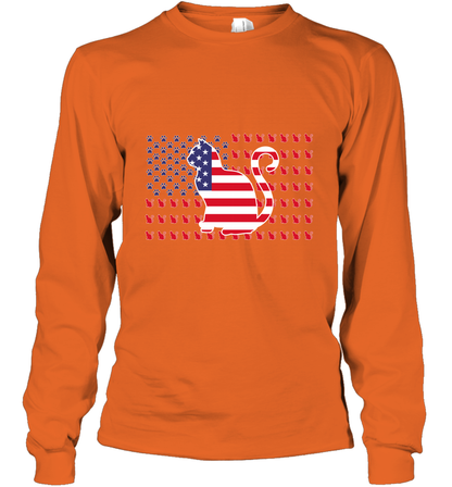 American Flag Cats Lovers Shirt Long Sleeve T-Shirt Orange