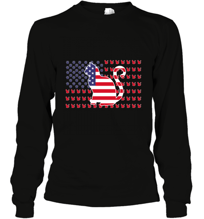 American Flag Cats Lovers Shirt Long Sleeve T-Shirt Black