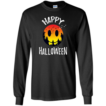 Cute Halloween T-shirt Spooky Camp Happy Face Emoji T-shirt Black