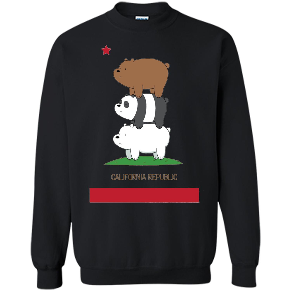 CN We Bare Bears California Flag Stack T-shirt Black