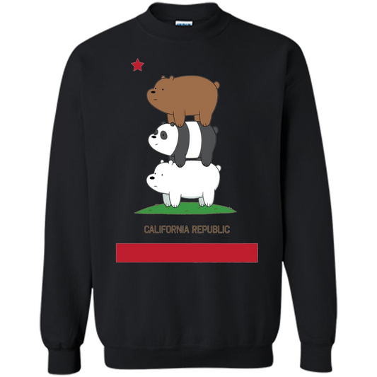 CN We Bare Bears California Flag Stack T-shirt Black