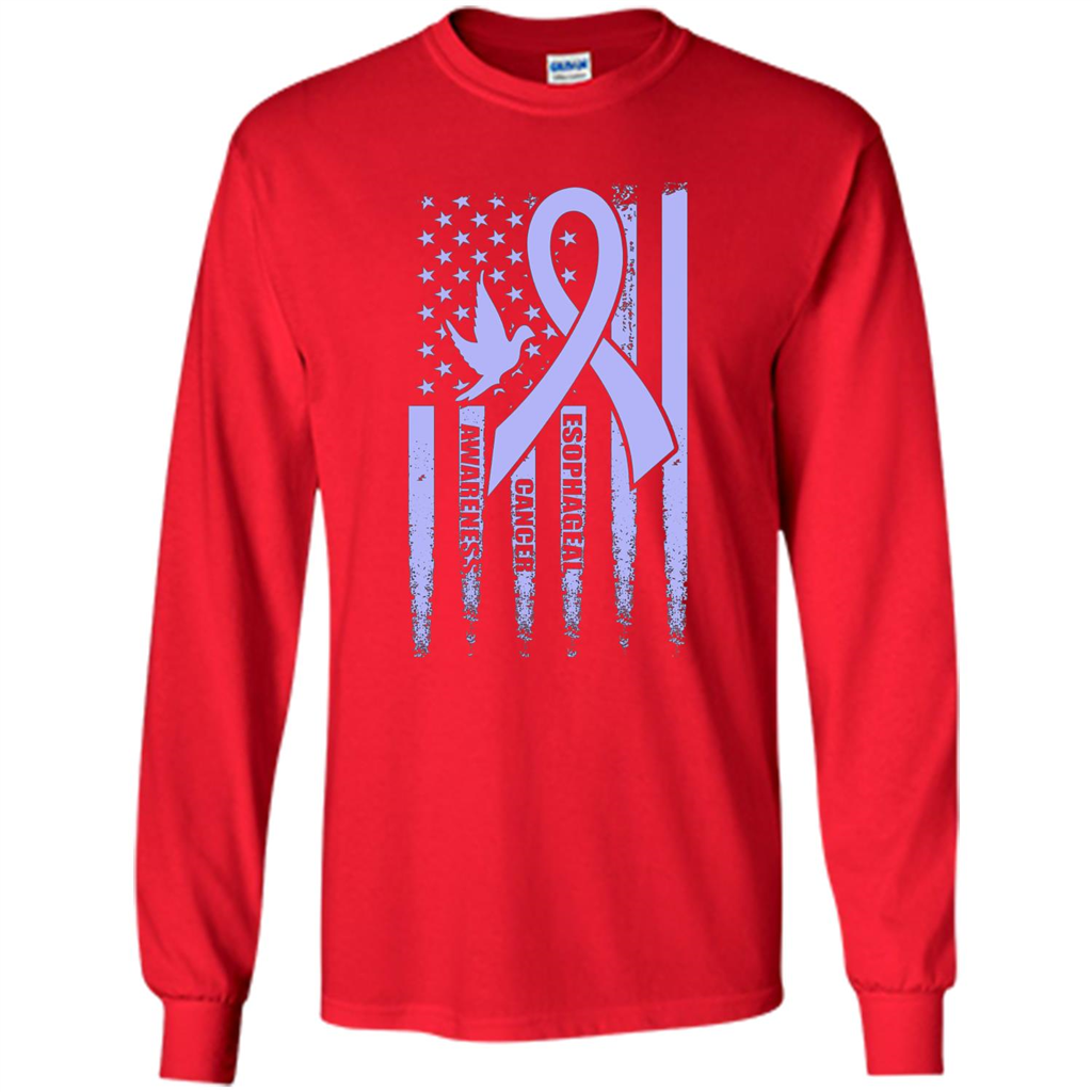 Esophageal Cancer USA Flag Periwinkle Ribbon and Dove T-shirt Red