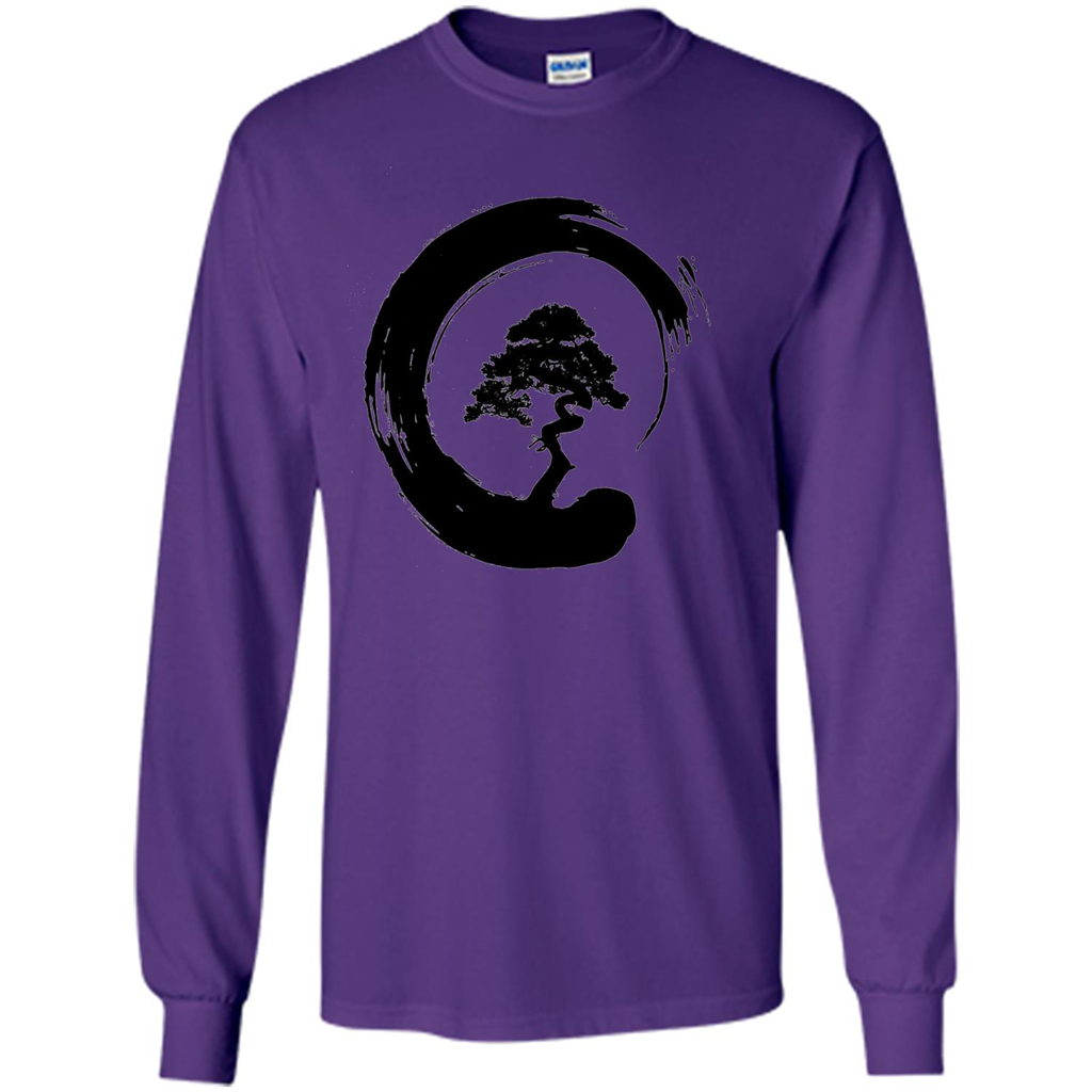 Bonsai Tree in Enso Circle - Buddhist Zen Calligraphy t-hirt Purple