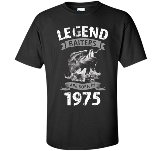 Mens 42nd Years Old 1975 Birthday Gift Idea Tshirt for Fishing shirt Black