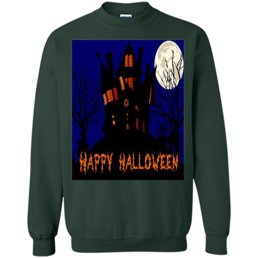 Happy Halloween T-shirt Haunted House Forest Green