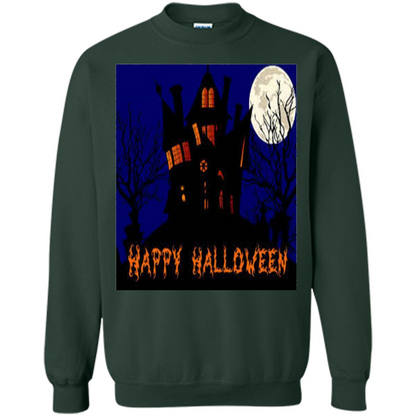 Happy Halloween T-shirt Haunted House Forest Green