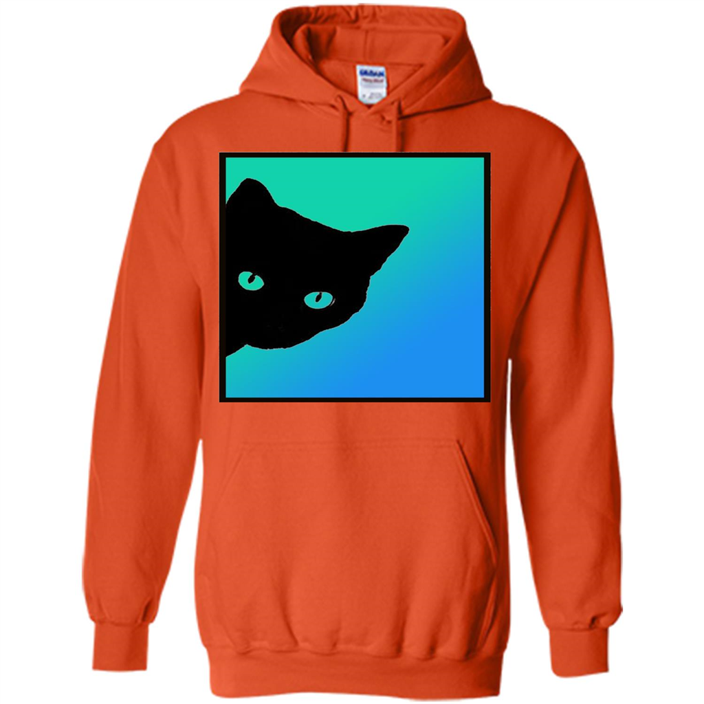Cat Lover T-shirt Black Cat Blue Green T-shirt Orange