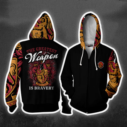 The Greatest Weapon Bravery Gryffindor Harry Potter Zip Up Hoodie 4XL