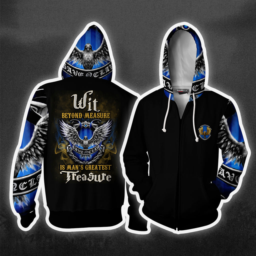 Wit Beyond Measure Is Man's Greatest Treasure Ravenclaw Harry Potter Zip Up Hoodie 4XL