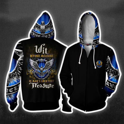 Wit Beyond Measure Is Man's Greatest Treasure Ravenclaw Harry Potter Zip Up Hoodie 4XL