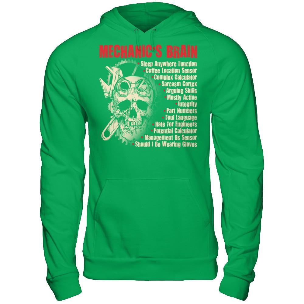Mechanic's Brain - Sleep Anywhere Function, Coffee Location Sensor, Complex Calculator Gildan - Pullover Hoodie Irish Green