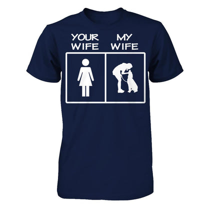 Your Wife - My Wife Loves Her Dogs T-shirt Gildan - Short Sleeve Tee Navy