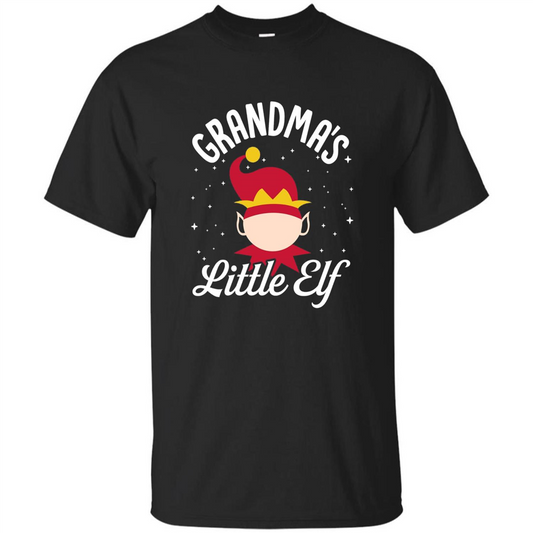 Grandma's Little Elf Christmas T-Shirt Black
