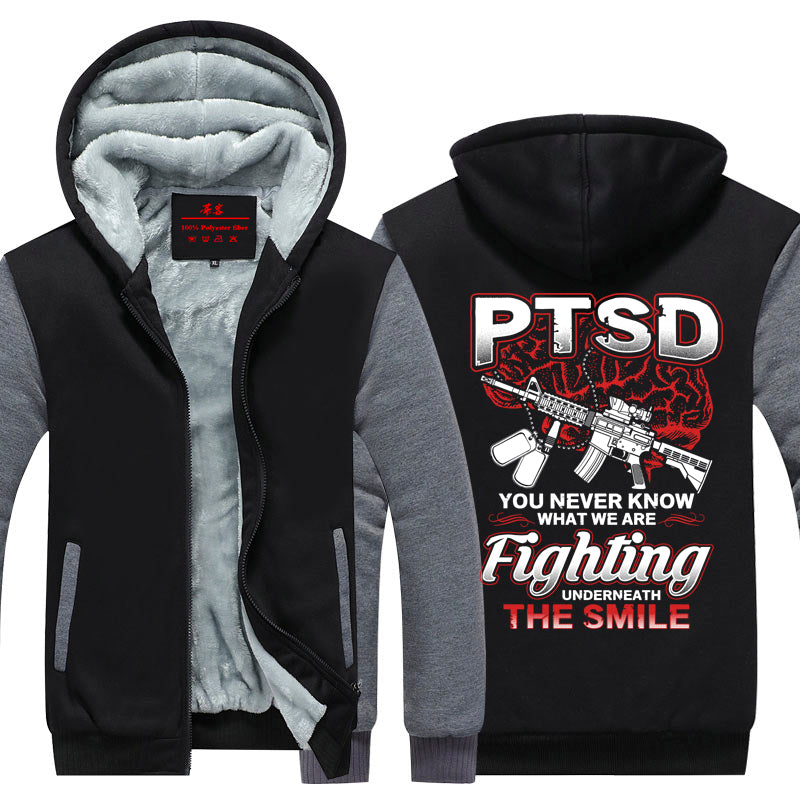 PTSD - You Never Know What We Are Fighting Underneath The Smile Fleece Jacket Black-Grey