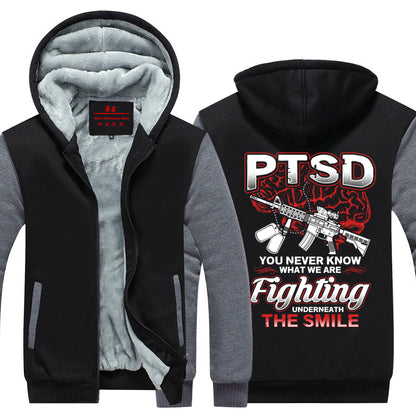 PTSD - You Never Know What We Are Fighting Underneath The Smile Fleece Jacket Black-Grey