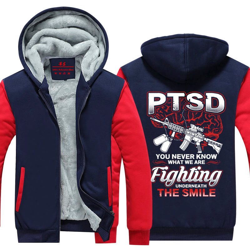 PTSD - You Never Know What We Are Fighting Underneath The Smile Fleece Jacket Navy-Red