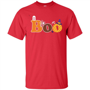 Boo Halloween T-Shirt With Ghost, Spider, Bat and Witch Hat