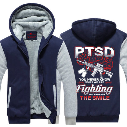 PTSD - You Never Know What We Are Fighting Underneath The Smile Fleece Jacket Navy-White