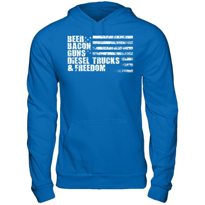 Beer, Bacon, Guns, Diesel Trucks & Freedom T-shirt Gildan - Pullover Hoodie Royal