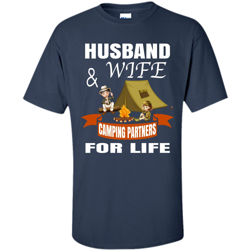 Camping Family T-shirt Husband And Wife Camping Partners For LIfe Navy