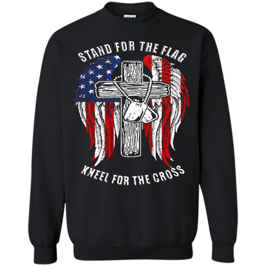 Military T-shirt Stand For The Flag Kneel For The Cross Black