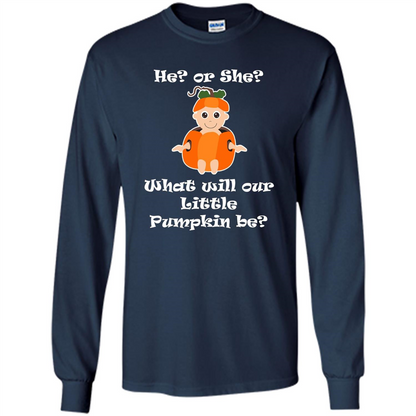 He Or She What Will Little Pumpkin Be Baby Shower T-shirt Navy