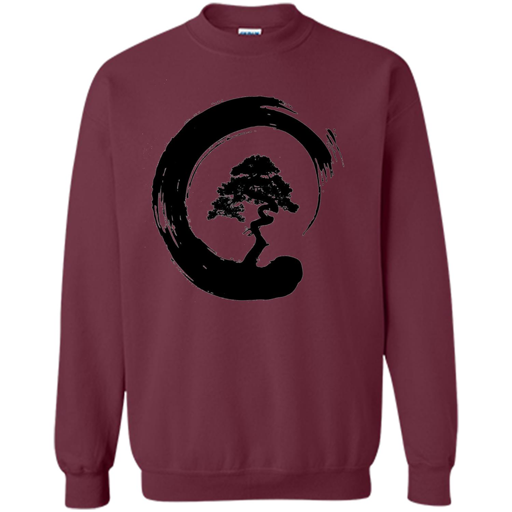 Bonsai Tree in Enso Circle - Buddhist Zen Calligraphy t-hirt Maroon