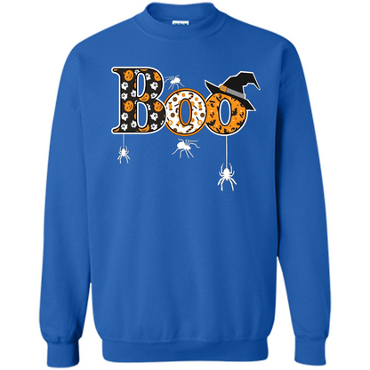 Boo Halloween T-Shirt With Spiders And Witch Hat Royal