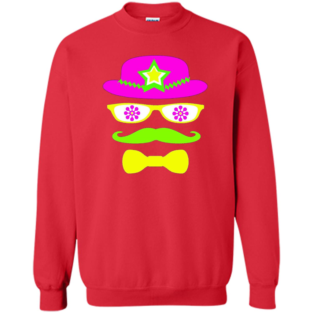 Neon Party Hat, Glasses, Mustache, Tie Theme Party T-shirt Red