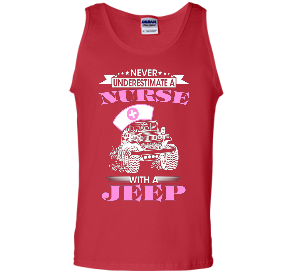 Never Underestimate A Nurse With A Jeep Funny Saying T-shirt Red