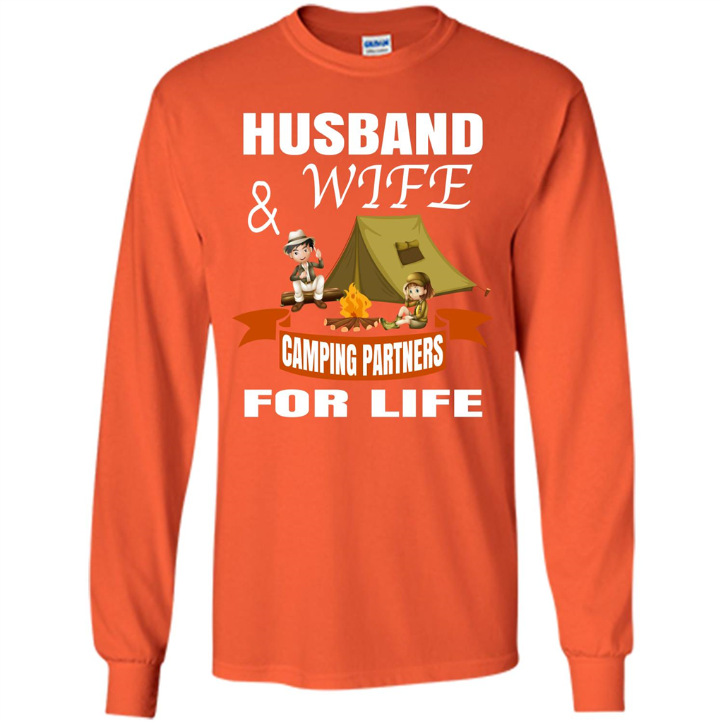 Camping Family T-shirt Husband And Wife Camping Partners For LIfe Orange