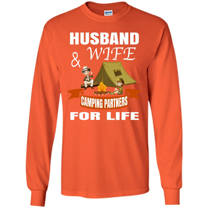 Camping Family T-shirt Husband And Wife Camping Partners For LIfe Orange