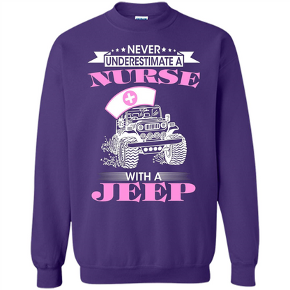 Never Underestimate A Nurse With A Jeep T-shirt Purple