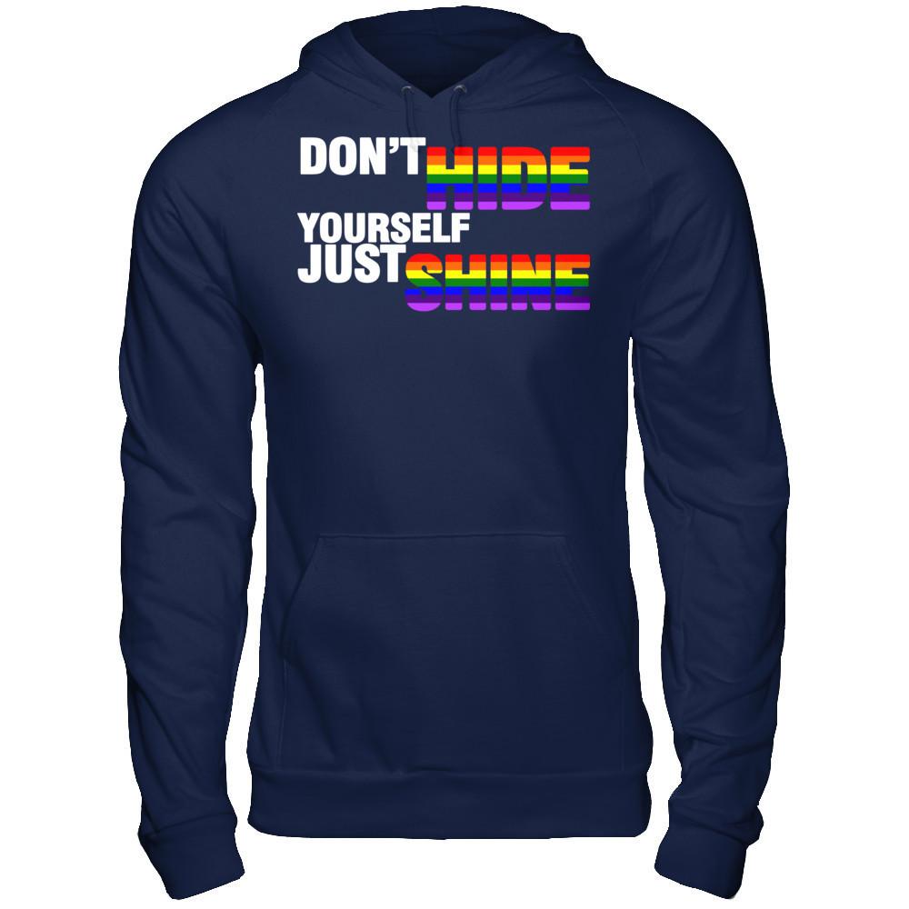 LGBT T-shirt Don't Hide Yourself Just Shine Gildan - Pullover Hoodie Navy