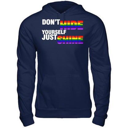 LGBT T-shirt Don't Hide Yourself Just Shine Gildan - Pullover Hoodie Navy