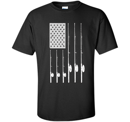 Patriotic Fishing T-Shirt with American USA Flag Great Gift shirt Black