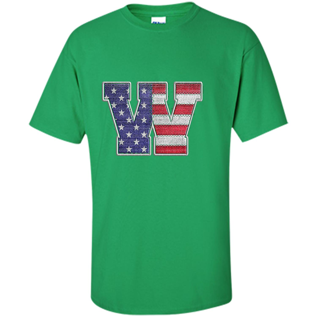 Patriotic T-shirt Letter W American Flag Embroidery Irish Green