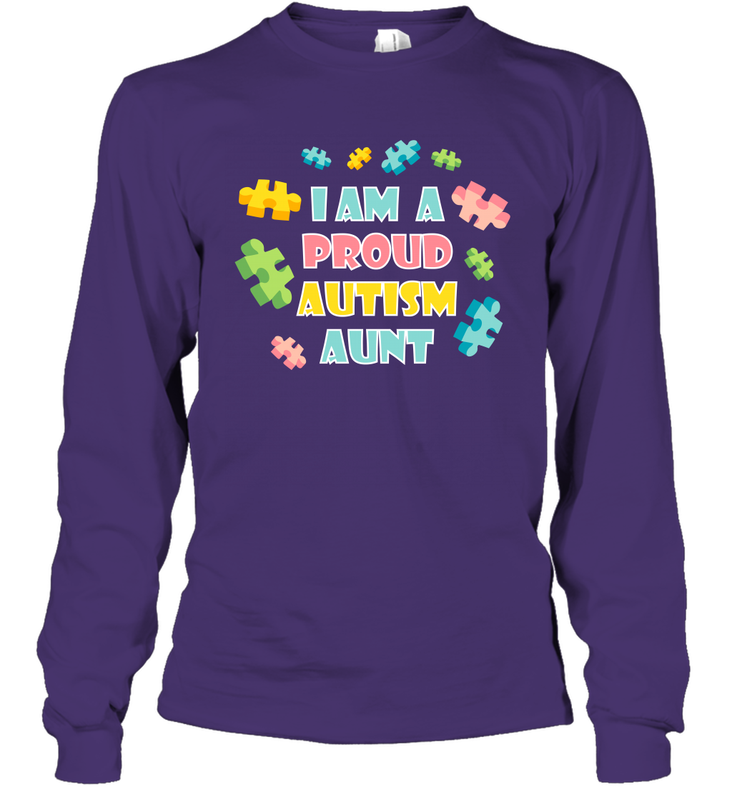 I Am A Proud Autism Aunt Family Shirt Long Sleeve T-Shirt Long Sleeve T-Shirt Purple