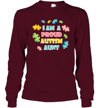 I Am A Proud Autism Aunt Family Shirt Long Sleeve T-Shirt Long Sleeve T-Shirt Maroon