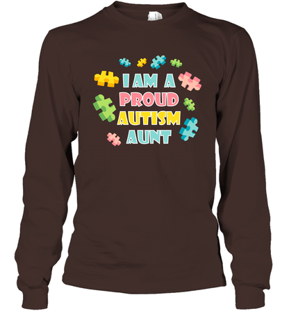 I Am A Proud Autism Aunt Family Shirt Long Sleeve T-Shirt Long Sleeve T-Shirt Dark Chocolate