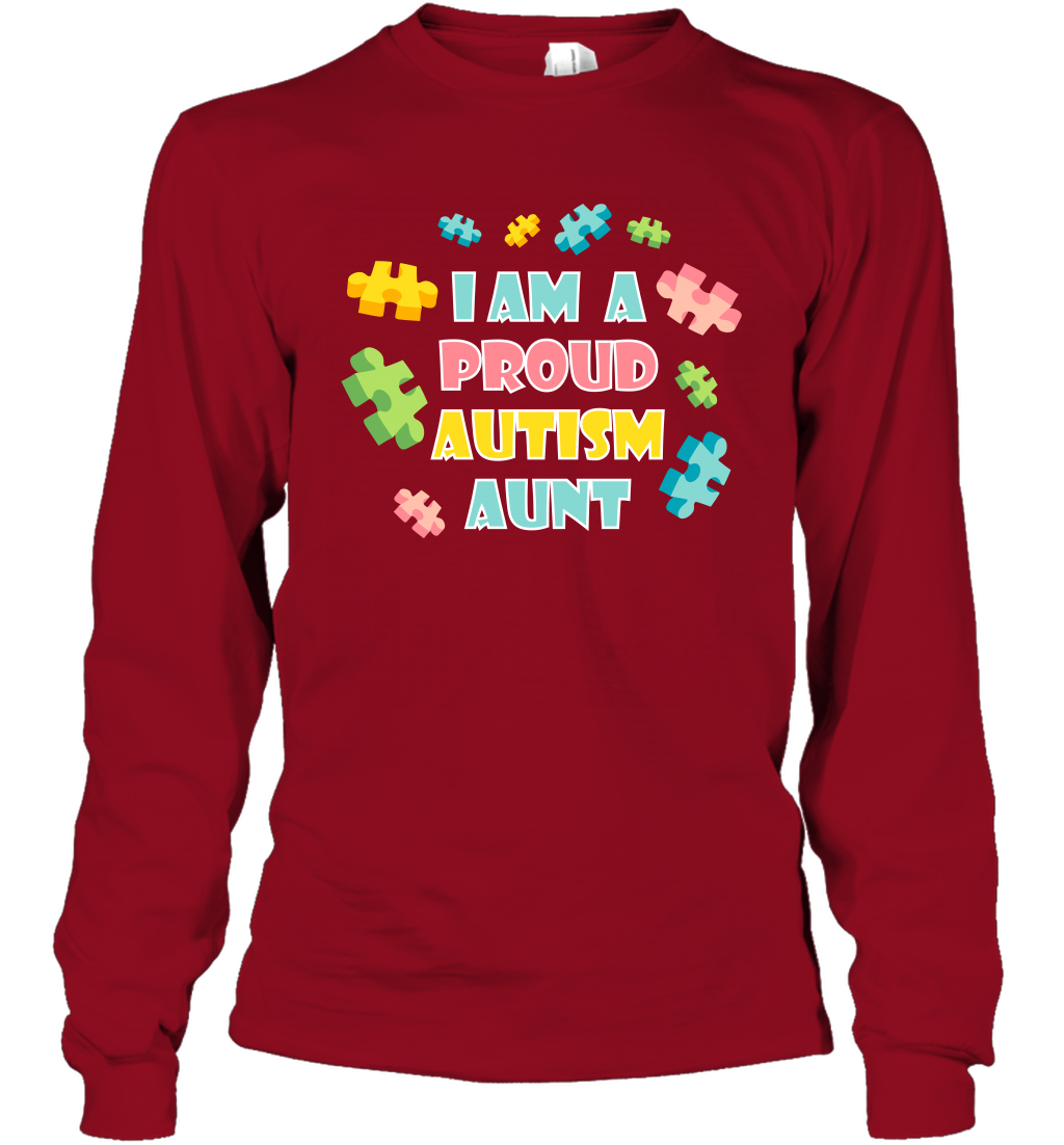 I Am A Proud Autism Aunt Family Shirt Long Sleeve T-Shirt Long Sleeve T-Shirt Cardinal Red