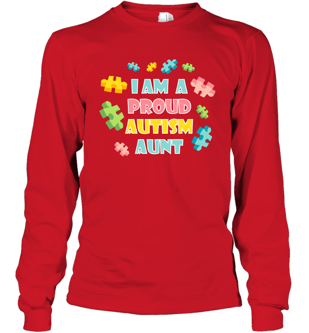 I Am A Proud Autism Aunt Family Shirt Long Sleeve T-Shirt Long Sleeve T-Shirt Red