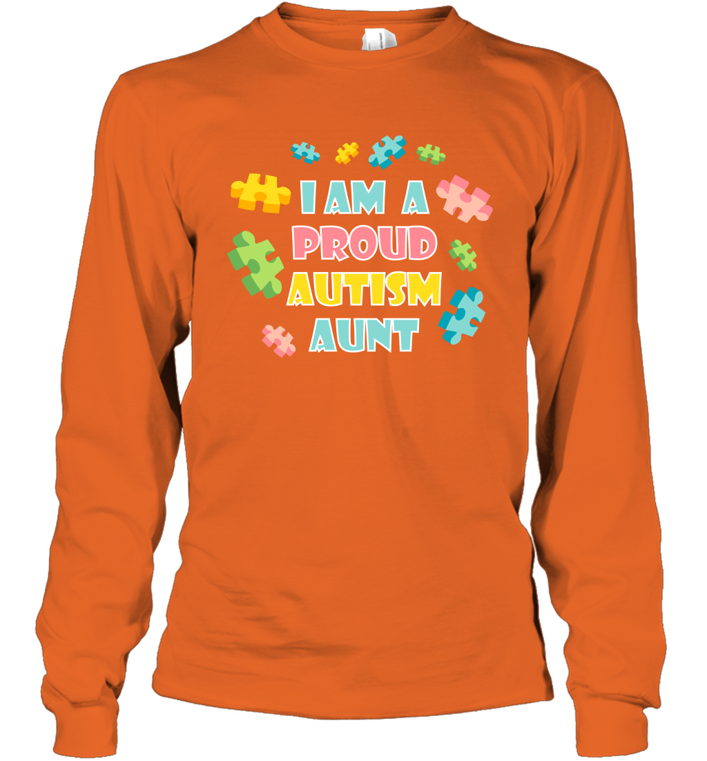 I Am A Proud Autism Aunt Family Shirt Long Sleeve T-Shirt Long Sleeve T-Shirt Orange
