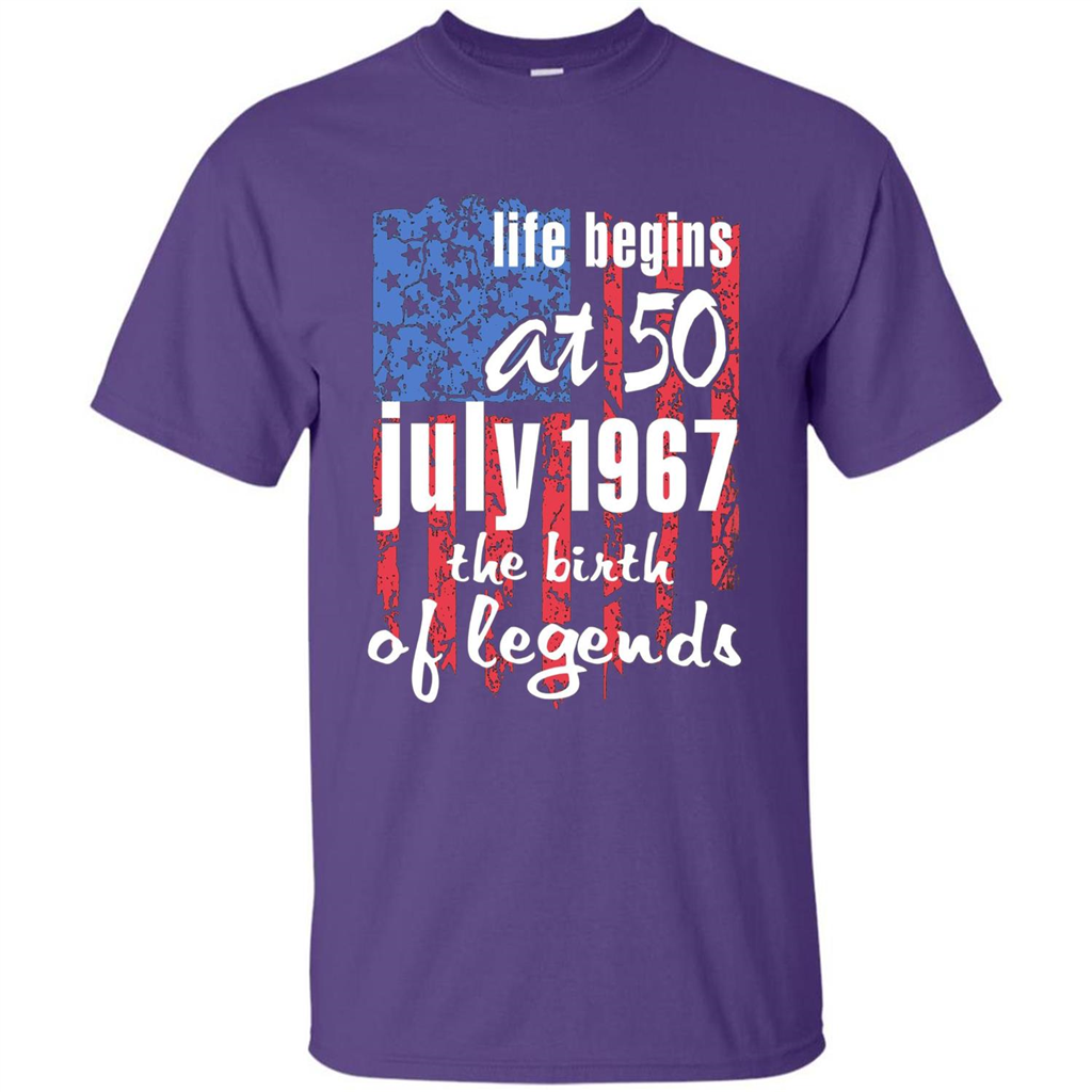Life Begins At 50 T-shirt July 1967 The Birth Of Legends T-shirt Purple