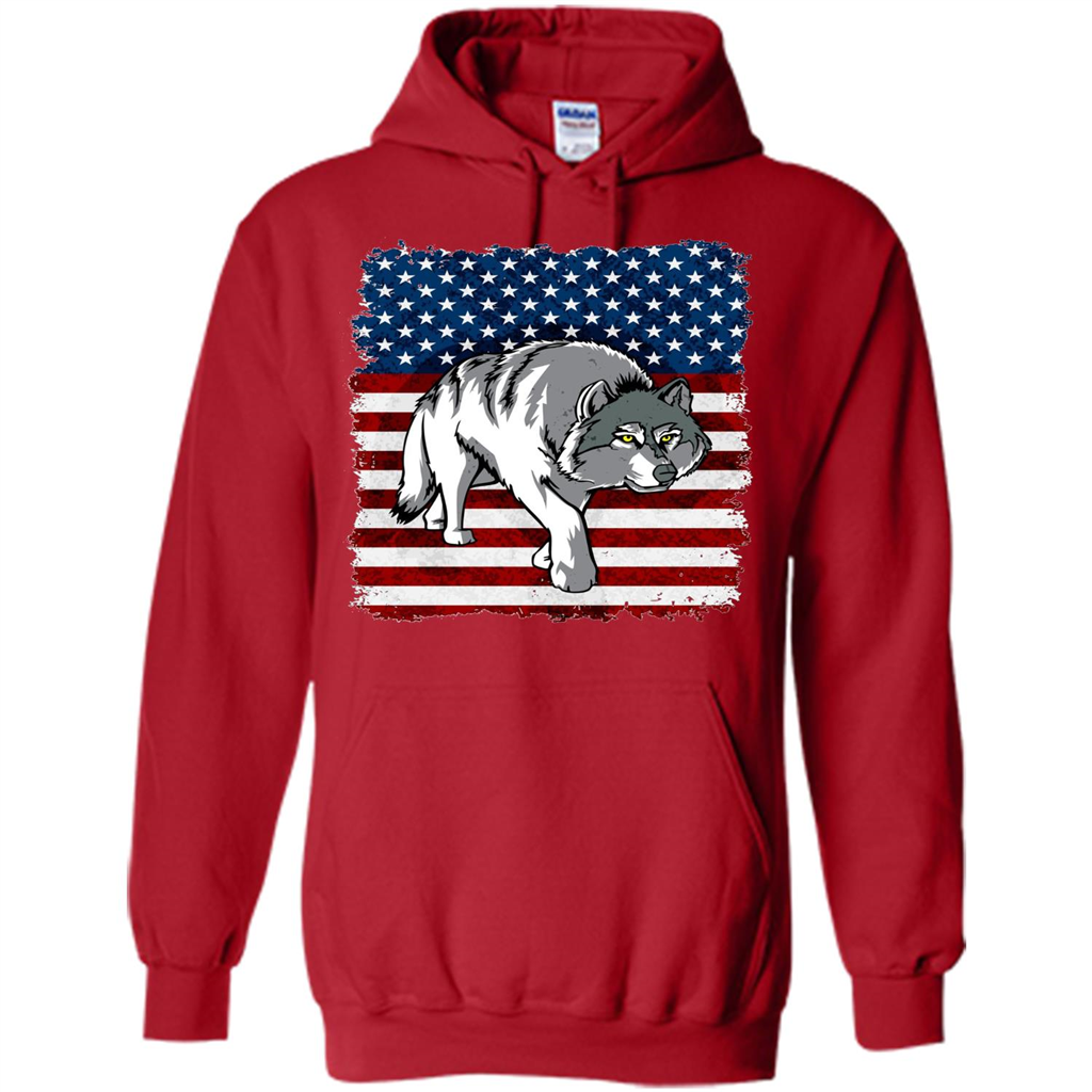 Independence Day T-shirt Grey Wolf On American Flag Patriotic Red