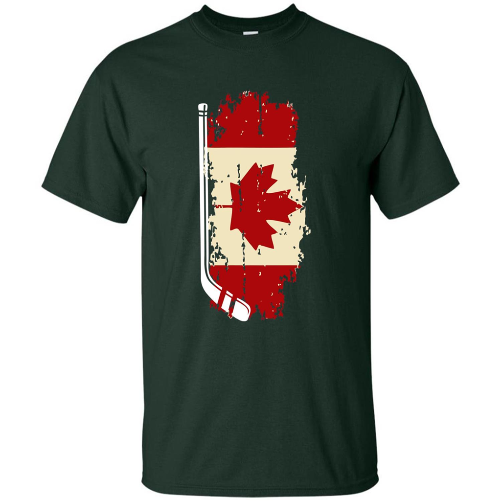 Canada Hockey Funny T-Shirt Canada Hockey Flag T-shirt Forest Green