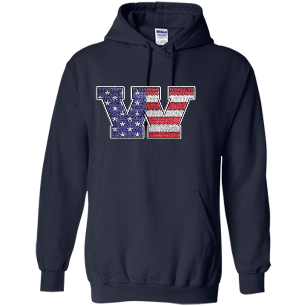 Patriotic T-shirt Letter W American Flag Embroidery Navy